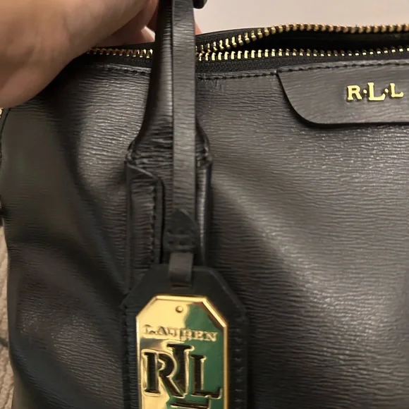 Lauren Ralph Lauren Black Leather Satchel Top Handle Crossbody Bag - Picture 5 of 16